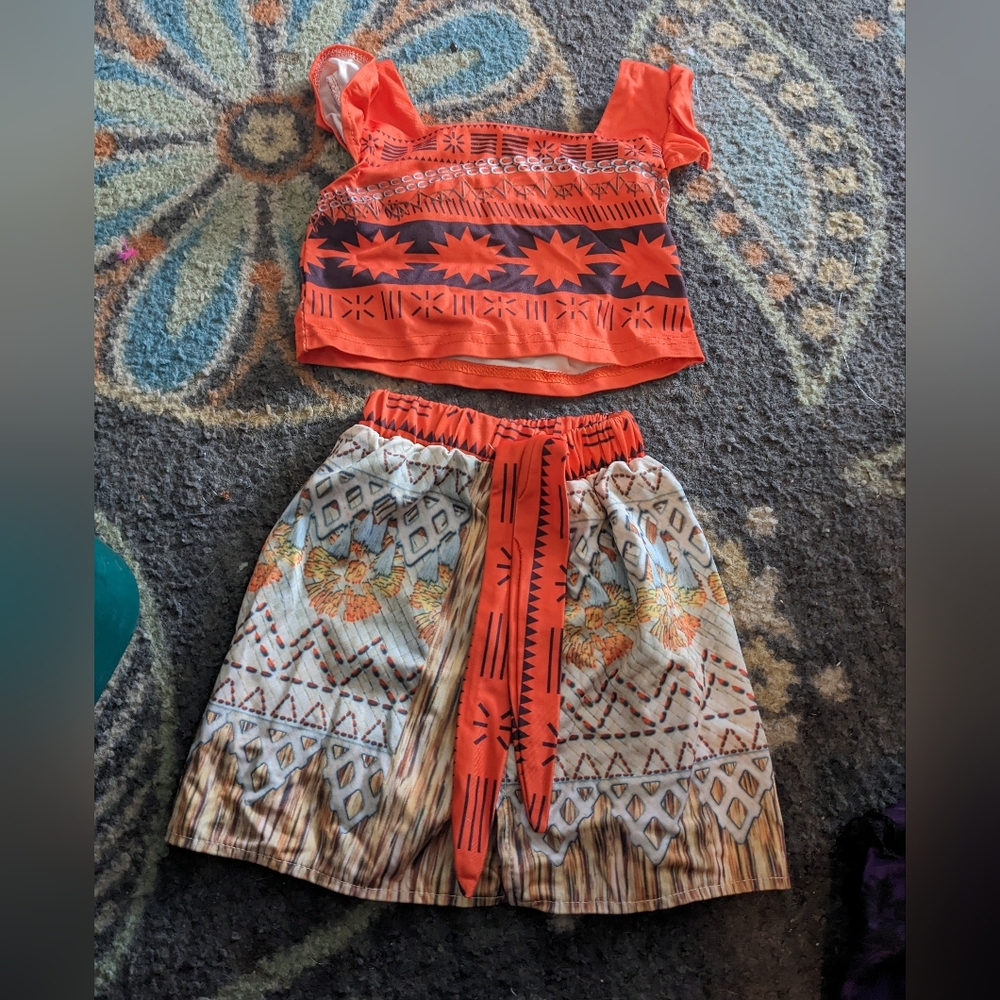 Tribal Print Orange Crop Top and Skirt Set